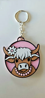 3d Printed Cowboy Cowgirl Highland Cow Cute Keychain