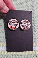 3d Western Cowgirl Cowboy Highland Cow Theme - Necklace, Purse Charm, Earrings, Keychain, Magnet