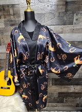 Baha Ranch Rodeo Cowboy Satin Kimono Sleeve Robe