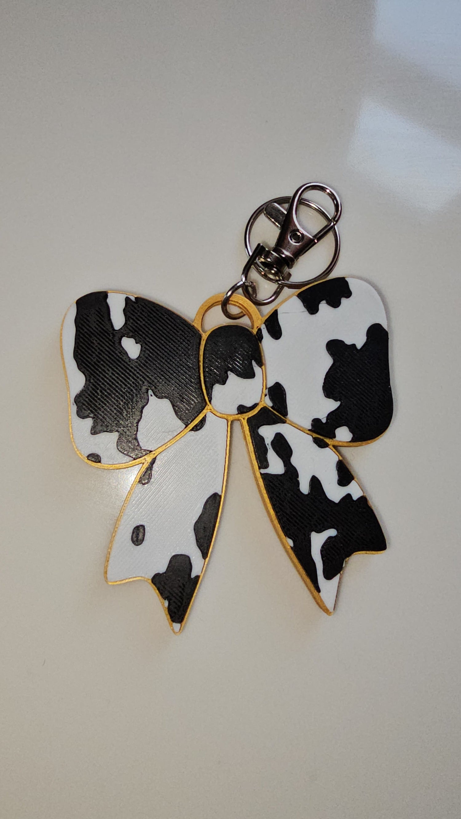 3d Print Puffy Bow Trend Keychain Fringe Cow Print Western Made in America