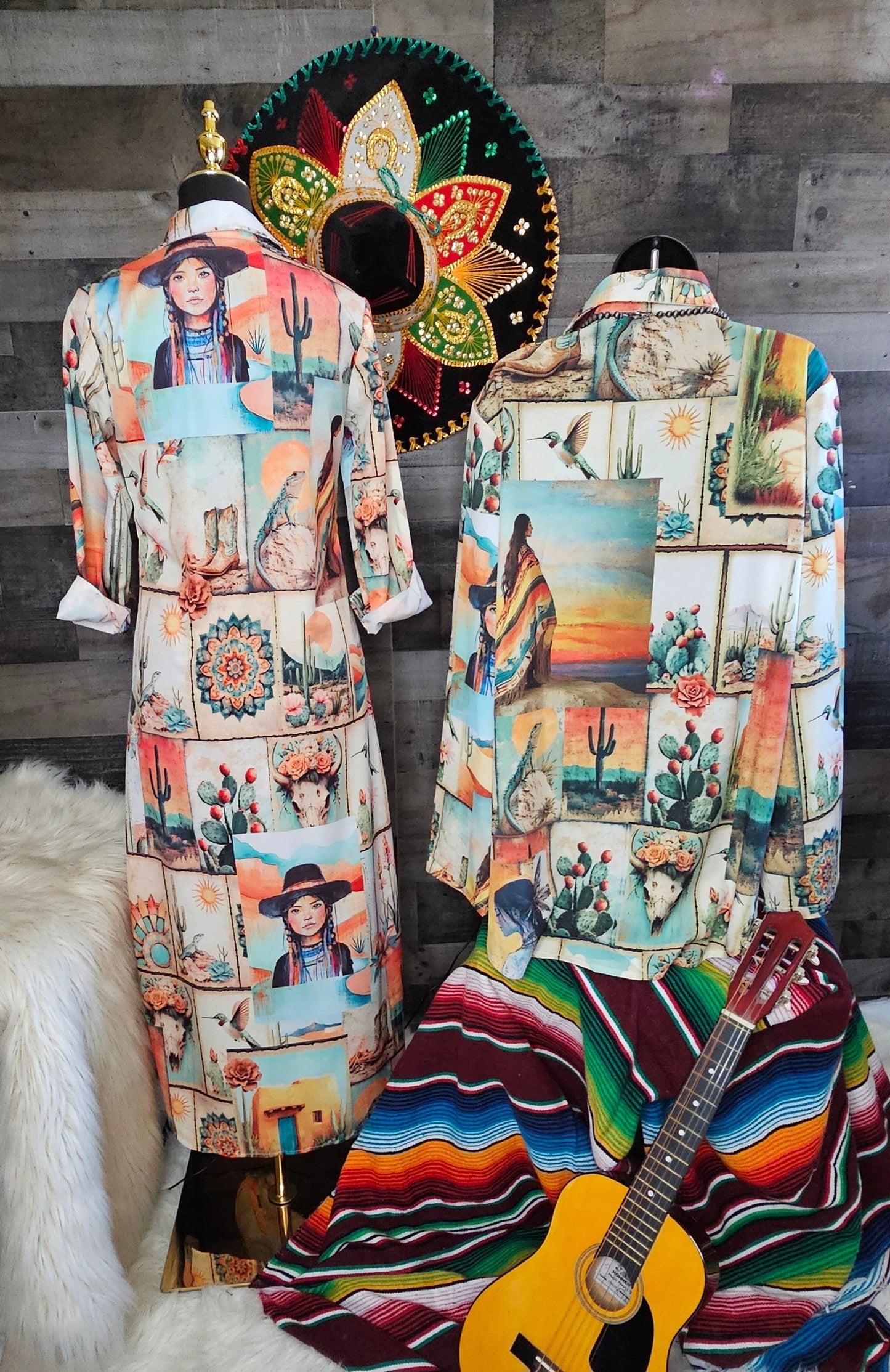 Baha Ranch Colores de Mexico Pictures of the Southwest Button-Up Long Sleeve Shirt Dress Duster - Baha Ranch Western Wear - Flyclothing LLC