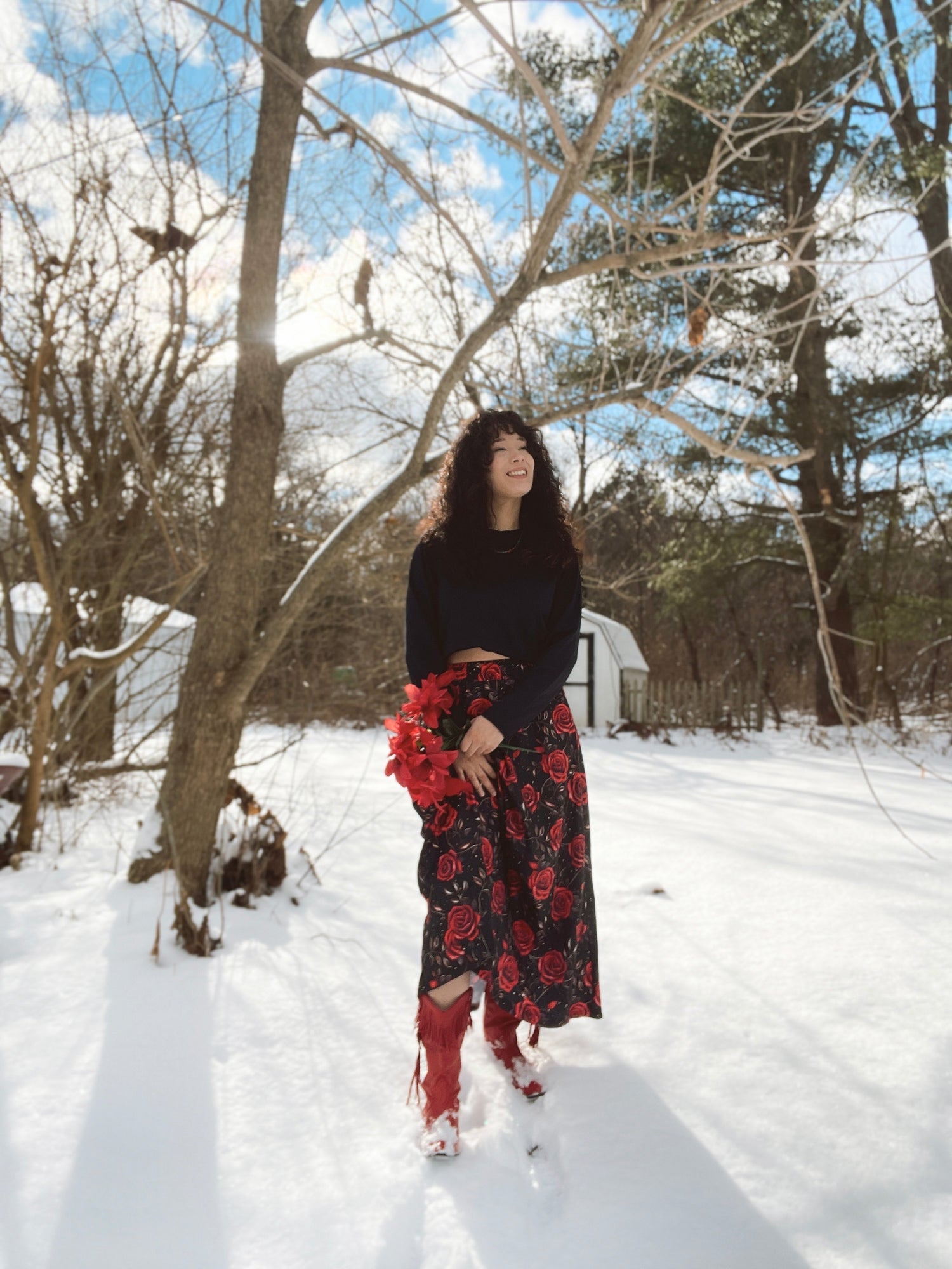 Baha Ranch Colores de Mexico Romantic Red Roses Midi Skirt