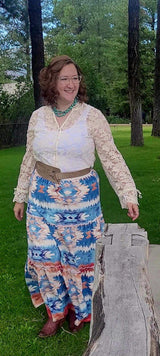 Baha Ranch Blue Aztec Western Prairie Tiered Maxi Skirt - Baha Ranch Western Wear - Flyclothing LLC