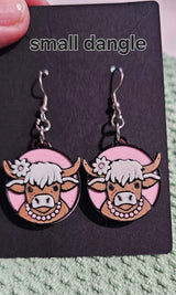 3d Western Cowgirl Cowboy Highland Cow Theme - Necklace, Purse Charm, Earrings, Keychain, Magnet