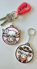 3d Printed Cowboy Cowgirl Highland Cow Cute Keychain - Baha Ranch Western Wear - Flyclothing LLC