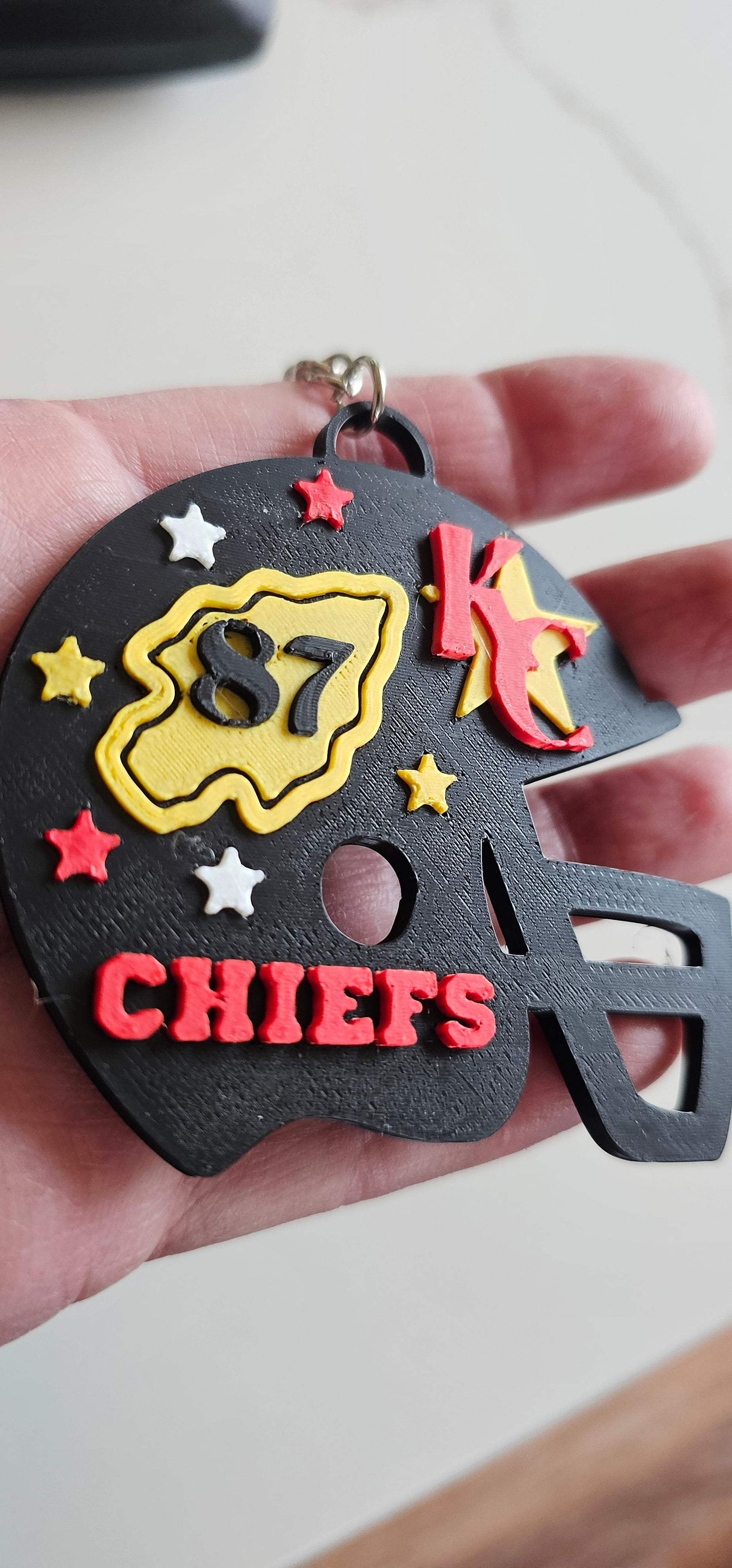 3D Print Chiefs Helmet Arrowhead Kc 15 Mahomes Kansas City 87 Kelce Football Keychain Made in America - Baha Ranch Western Wear - Flyclothing LLC