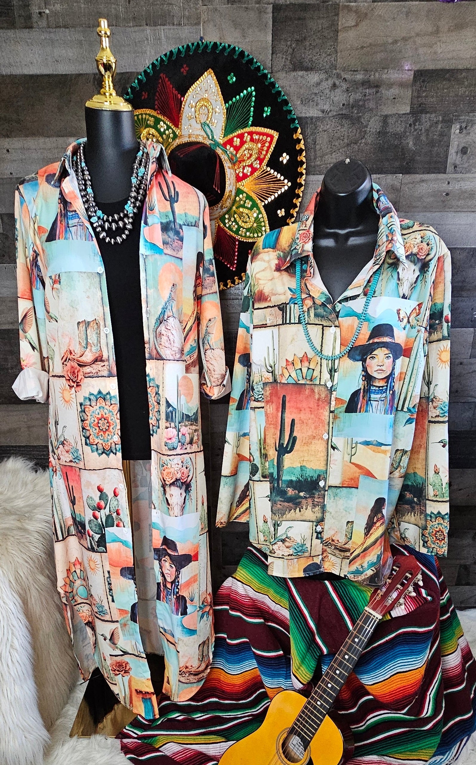Baha Ranch Colores de Mexico Pictures of the Southwest Button-Up Long Sleeve Shirt Dress Duster - Baha Ranch Western Wear - Flyclothing LLC