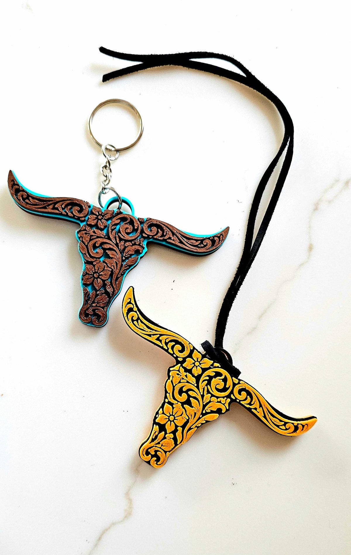 3d Print Tooled Longhorn Keychain or Purse Charm Ornament - Made in America - choice of colors - Baha Ranch Western Wear - Flyclothing LLC