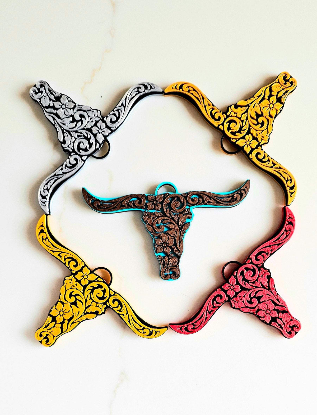 3d Print Tooled Longhorn Keychain or Purse Charm Ornament - Made in America - choice of colors - Baha Ranch Western Wear - Flyclothing LLC