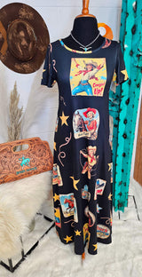 Baha Ranch Vintage Cowgirl Collage Western Dress - Baha Ranch Western Wear - Flyclothing LLC