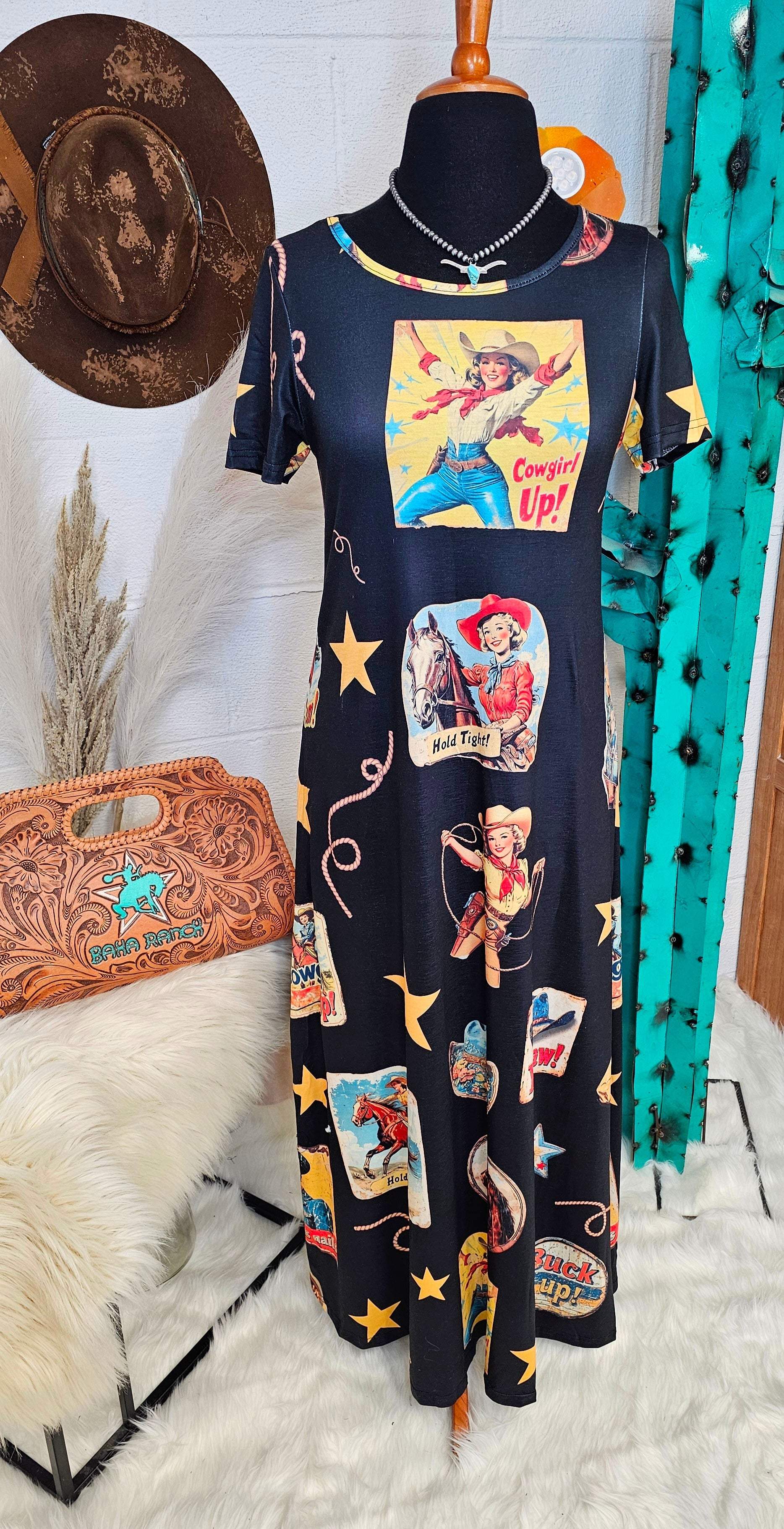 Baha Ranch Vintage Cowgirl Collage Western Dress - Baha Ranch Western Wear - Flyclothing LLC