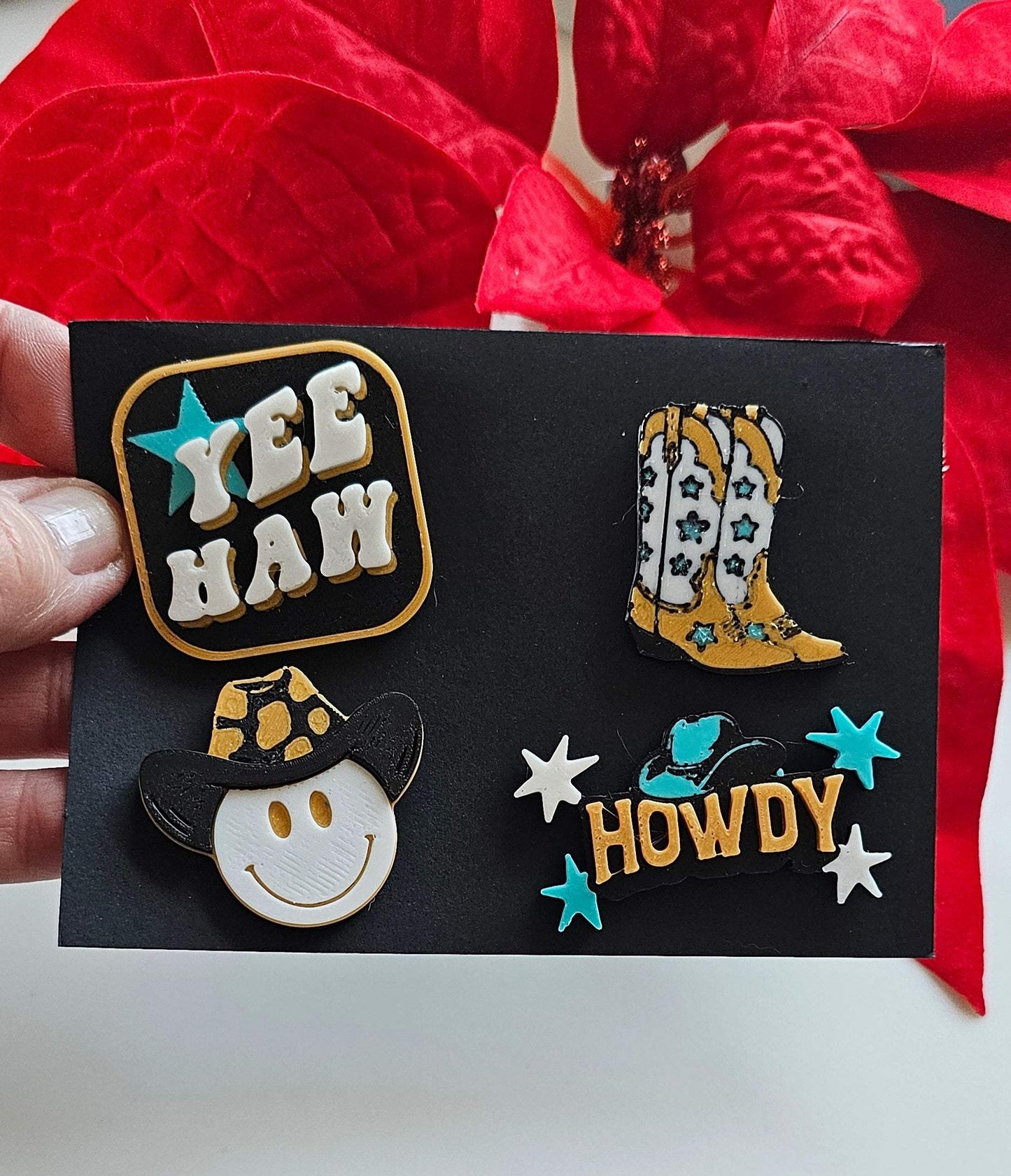 Set of 4 3D Print Western Cowboy Yeehaw Howdy Hat Pins Made in America choice of colors - Baha Ranch Western Wear - Flyclothing LLC