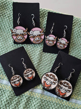 3d Western Cowgirl Cowboy Highland Cow Theme - Necklace, Purse Charm, Earrings, Keychain, Magnet