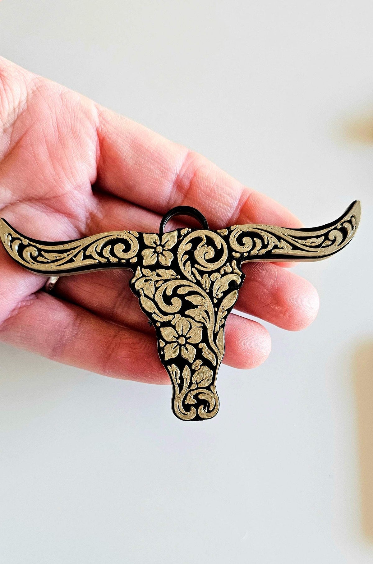 3d Print Tooled Longhorn Keychain or Purse Charm Ornament - Made in America - choice of colors - Baha Ranch Western Wear - Flyclothing LLC