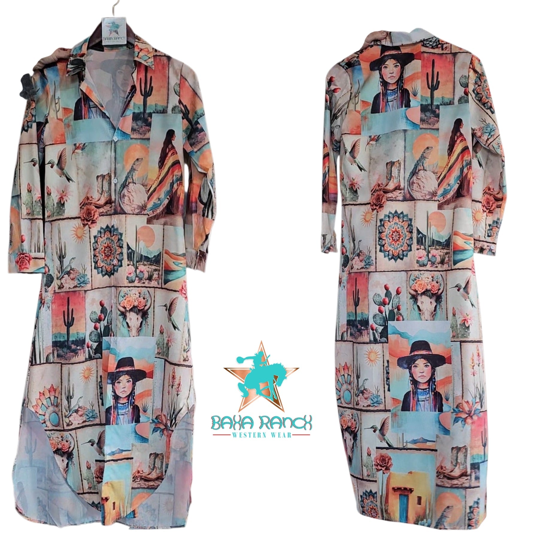 Baha Ranch Colores de Mexico Pictures of the Southwest Button-Up Long Sleeve Shirt Dress Duster - Baha Ranch Western Wear - Flyclothing LLC
