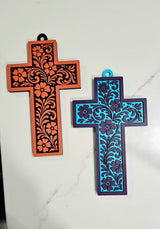 Baha Ranch 3D Faith Tooled Wall Cross or Keychain/Purse Charm Made in America