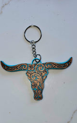 3d Print Tooled Longhorn Keychain or Purse Charm Ornament - Made in America - choice of colors - Baha Ranch Western Wear - Flyclothing LLC