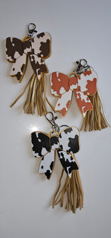 3d Print Puffy Bow Trend Keychain Fringe Cow Print Western Made in America