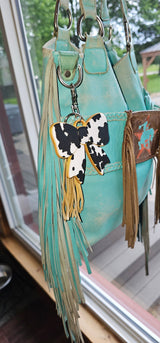 3d Print Puffy Bow Trend Keychain Fringe Cow Print Western Made in America