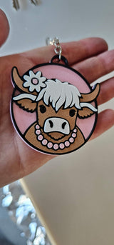 3d Western Cowgirl Cowboy Highland Cow Theme - Necklace, Purse Charm, Earrings, Keychain, Magnet