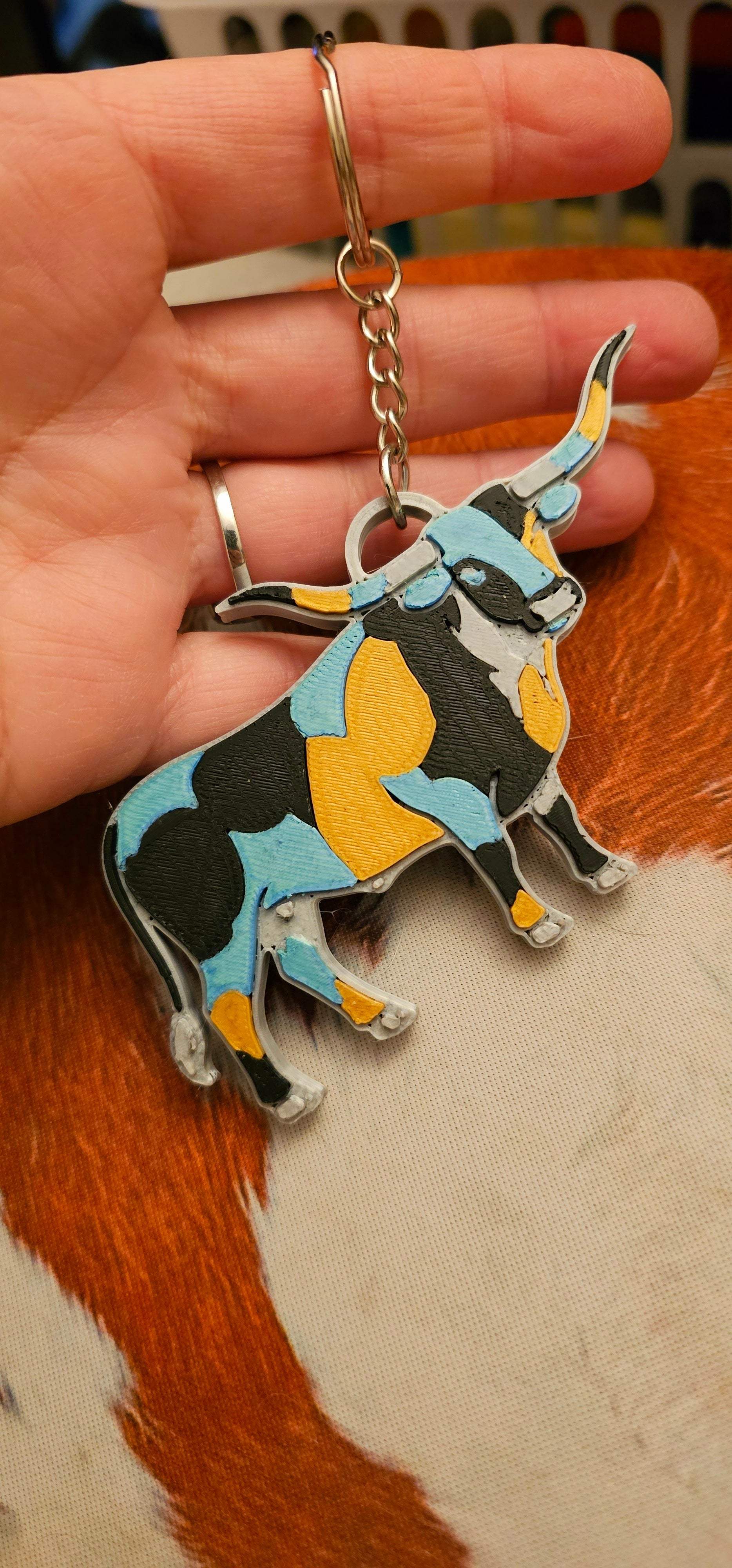 Baha Ranch 3D Print Turquoise Longhorn Made in America Keychain Magnet Purse Charm - Baha Ranch Western Wear - Flyclothing LLC
