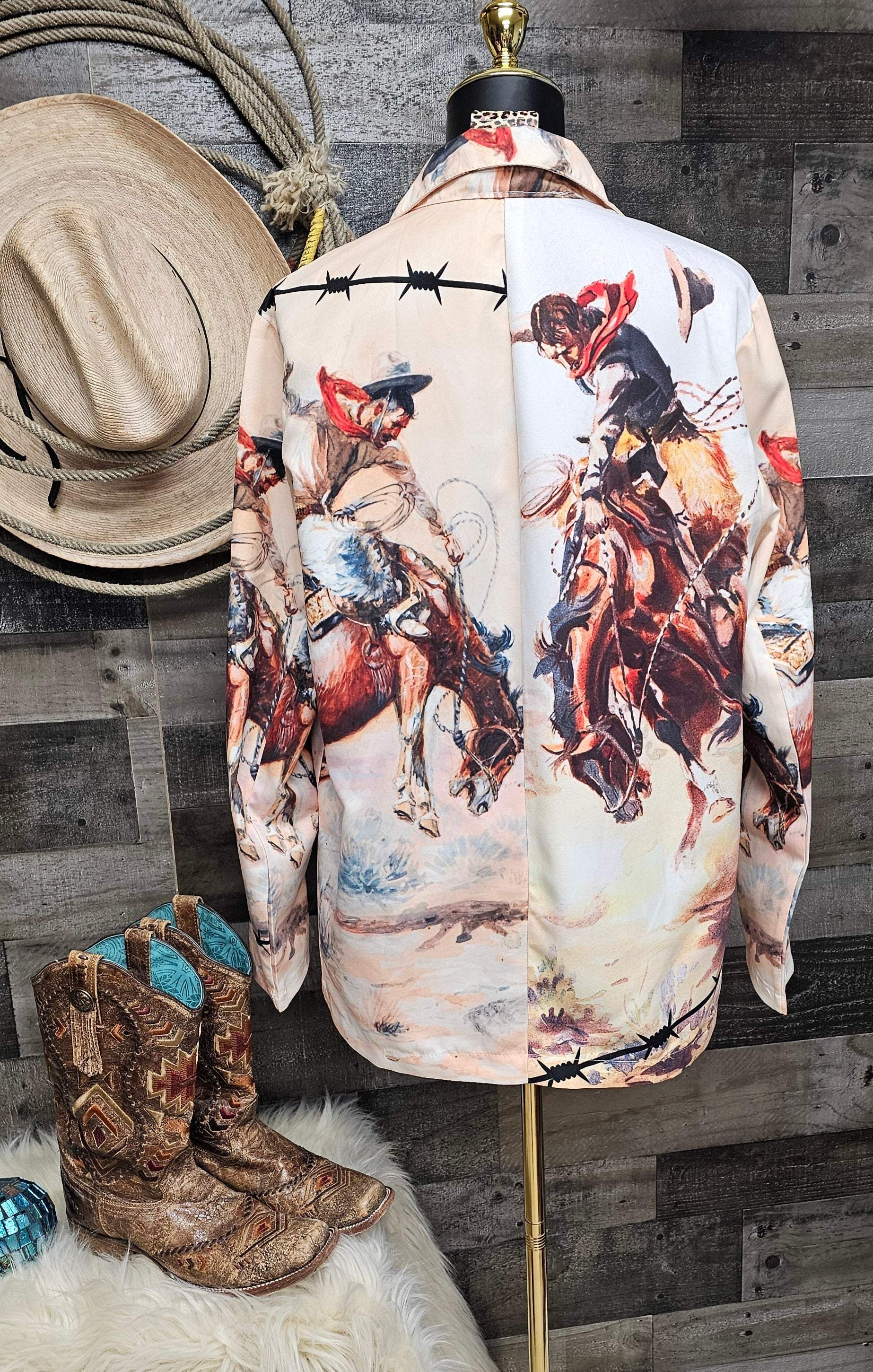 Baha Ranch Yeehaw Cowboy Vintage Western Retro Blazer