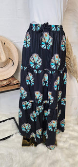 Baha Ranch Turquoise Naja Southwestern Tiered Prairie Maxi Skirt - Baha Ranch Western Wear - Flyclothing LLC