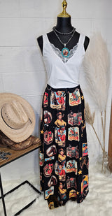 Baha Ranch Vintage Cowgirl Collage Western Tiered Prairie Maxi Skirt - Baha Ranch Western Wear - Flyclothing LLC