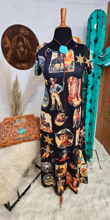Baha Ranch Vintage Cowboy Collage Western Dress - Baha Ranch Western Wear - Flyclothing LLC