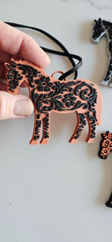 Baha Ranch 3D Print Floral Tooled Horse Charm or Keychain Made in America