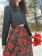 Baha Ranch Colores de Mexico Romantic Red Roses Midi Skirt
