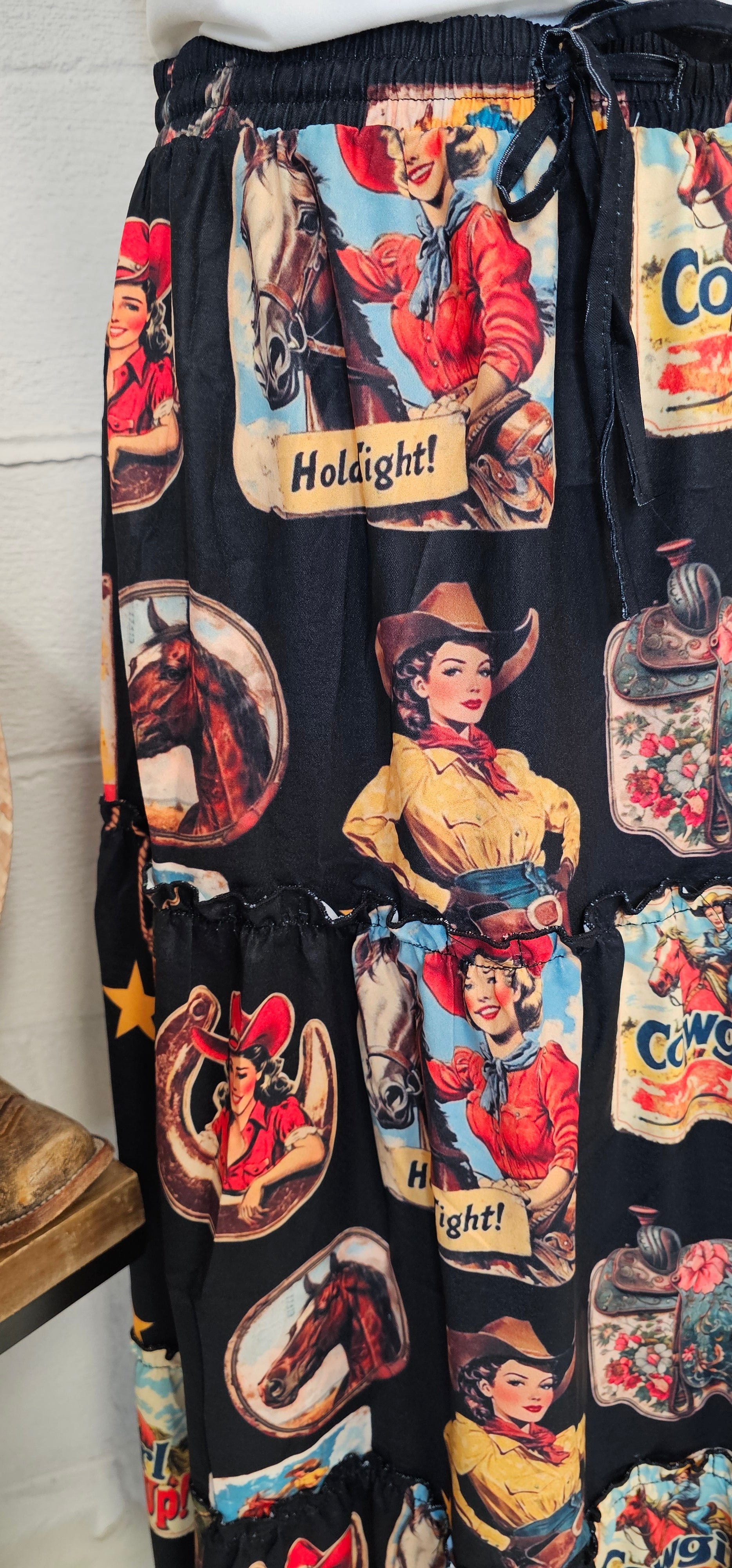 Baha Ranch Vintage Cowgirl Collage Western Tiered Prairie Maxi Skirt - Baha Ranch Western Wear - Flyclothing LLC
