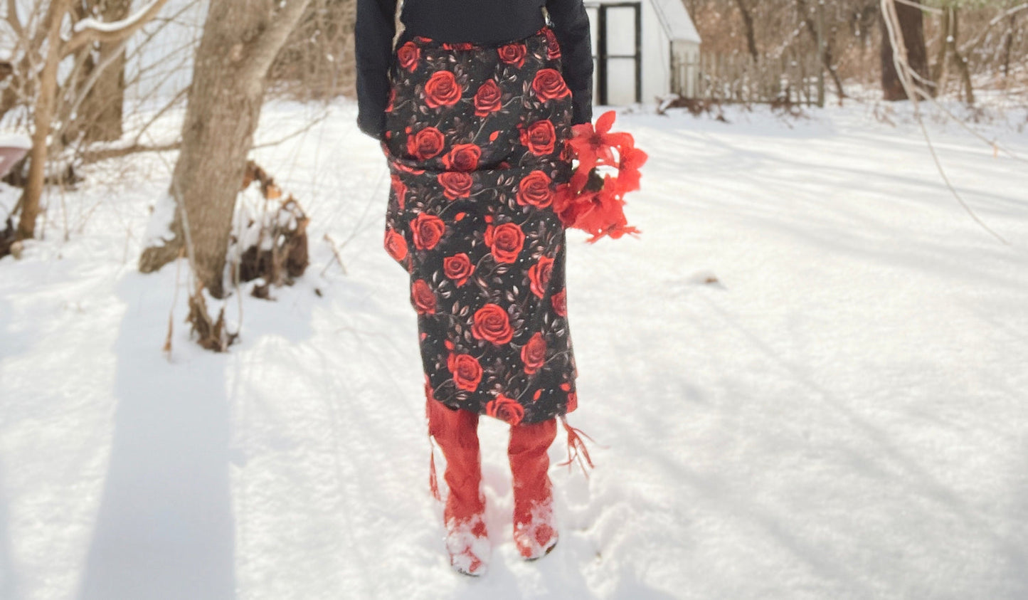 Baha Ranch Colores de Mexico Romantic Red Roses Midi Skirt