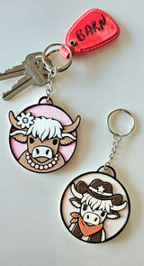 3d Printed Cowboy Cowgirl Highland Cow Cute Keychain