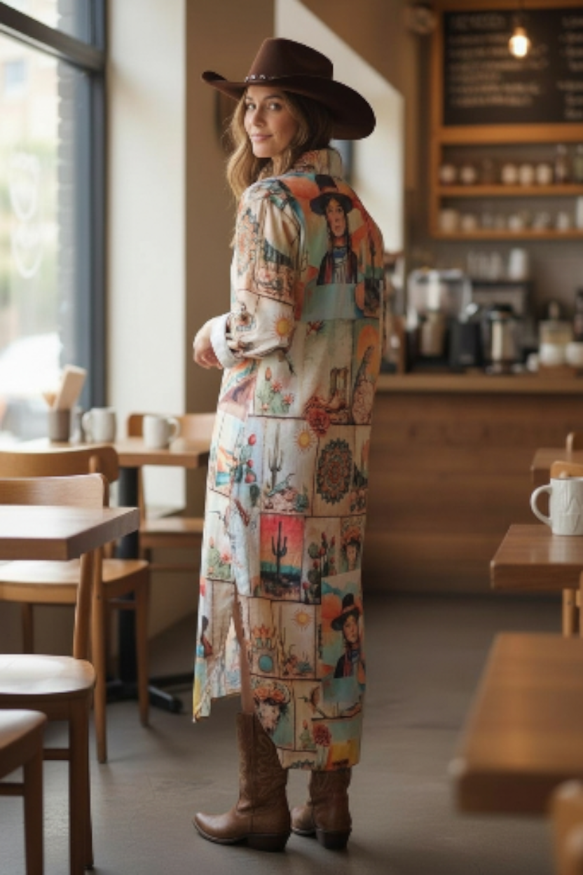 Baha Ranch Colores de Mexico Pictures of the Southwest Button-Up Long Sleeve Shirt Dress Duster - Baha Ranch Western Wear - Flyclothing LLC