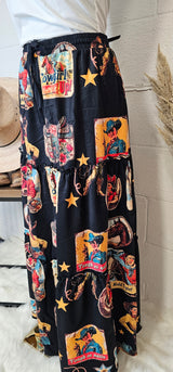 Baha Ranch Vintage Cowgirl Collage Western Tiered Prairie Maxi Skirt - Baha Ranch Western Wear - Flyclothing LLC