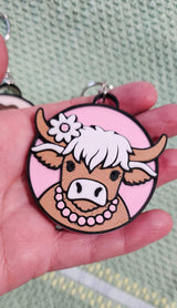 3d Western Cowgirl Cowboy Highland Cow Theme - Necklace, Purse Charm, Earrings, Keychain, Magnet