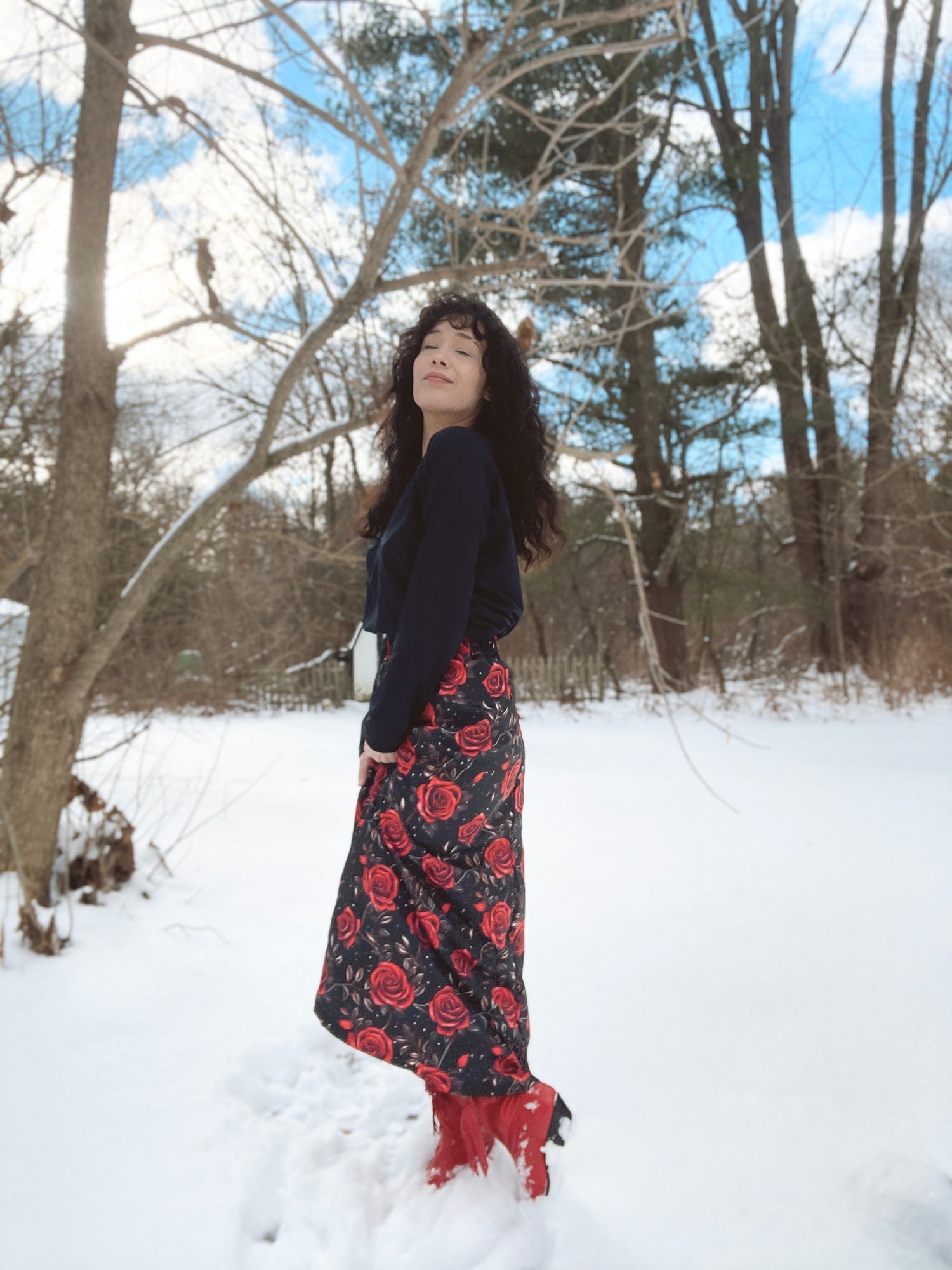 Baha Ranch Colores de Mexico Romantic Red Roses Midi Skirt