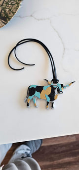 Baha Ranch 3D Print Turquoise Longhorn Made in America Keychain Magnet Purse Charm - Baha Ranch Western Wear - Flyclothing LLC