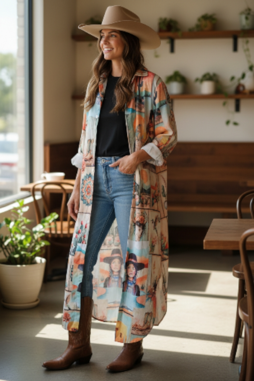 Baha Ranch Colores de Mexico Pictures of the Southwest Button-Up Long Sleeve Shirt Dress Duster - Baha Ranch Western Wear - Flyclothing LLC