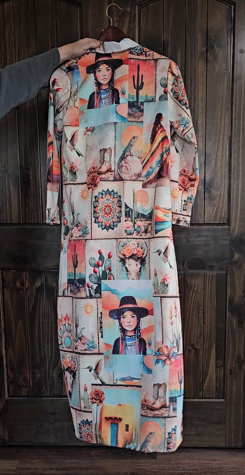 Baha Ranch Colores de Mexico Pictures of the Southwest Button-Up Long Sleeve Shirt Dress Duster - Baha Ranch Western Wear - Flyclothing LLC
