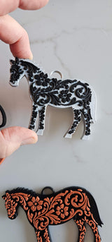 Baha Ranch 3D Print Floral Tooled Horse Charm or Keychain Made in America - Baha Ranch Western Wear - Flyclothing LLC
