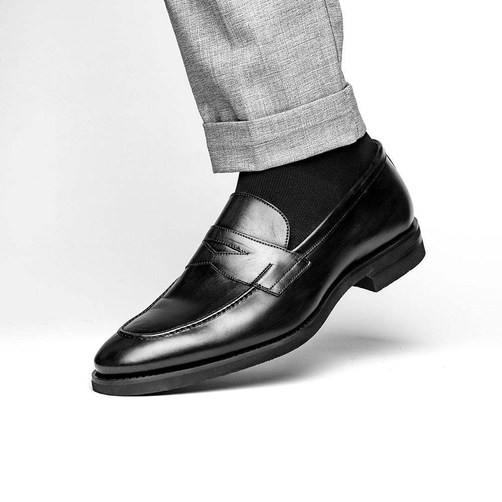 15-400-BLK ROMA Hand Burnished Calfskin Penny Loafer Black - Zelli Italia - Flyclothing LLC