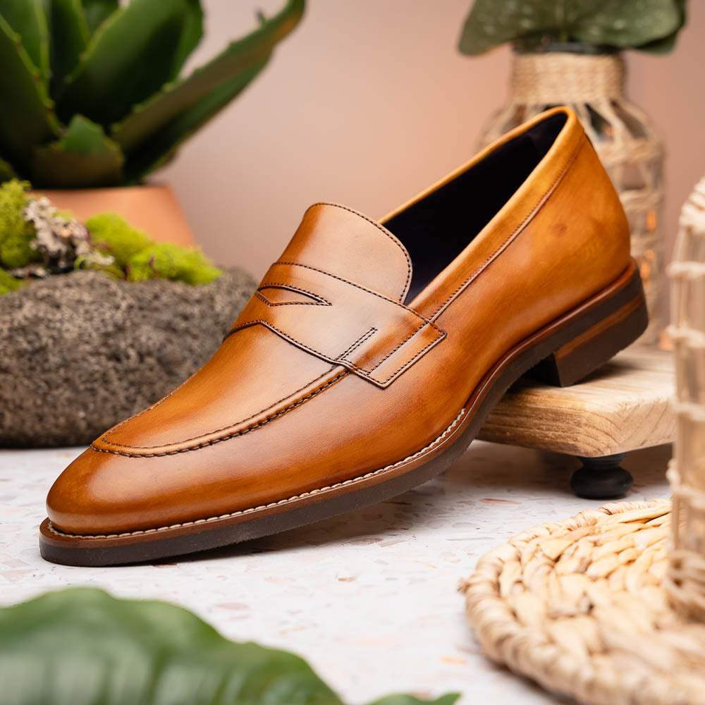 15-400-CML ROMA Hand Burnished Calfskin Penny Loafer Camel - Zelli Italia - Flyclothing LLC