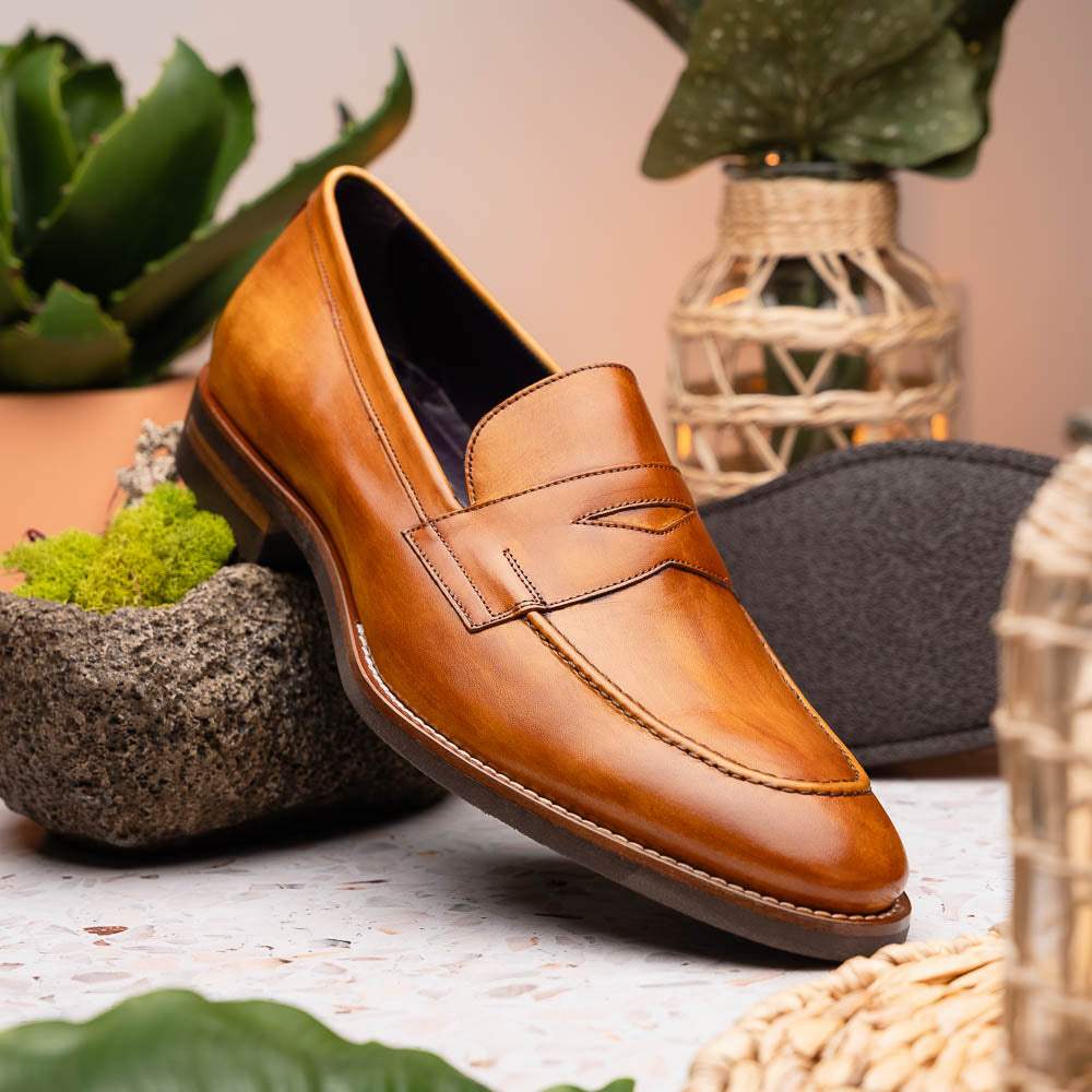 15-400-CML ROMA Hand Burnished Calfskin Penny Loafer Camel - Zelli Italia - Flyclothing LLC
