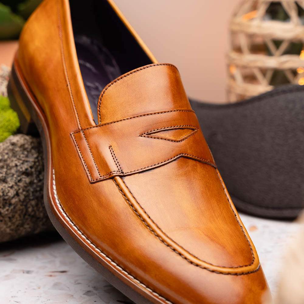 15-400-CML ROMA Hand Burnished Calfskin Penny Loafer Camel - Zelli Italia - Flyclothing LLC