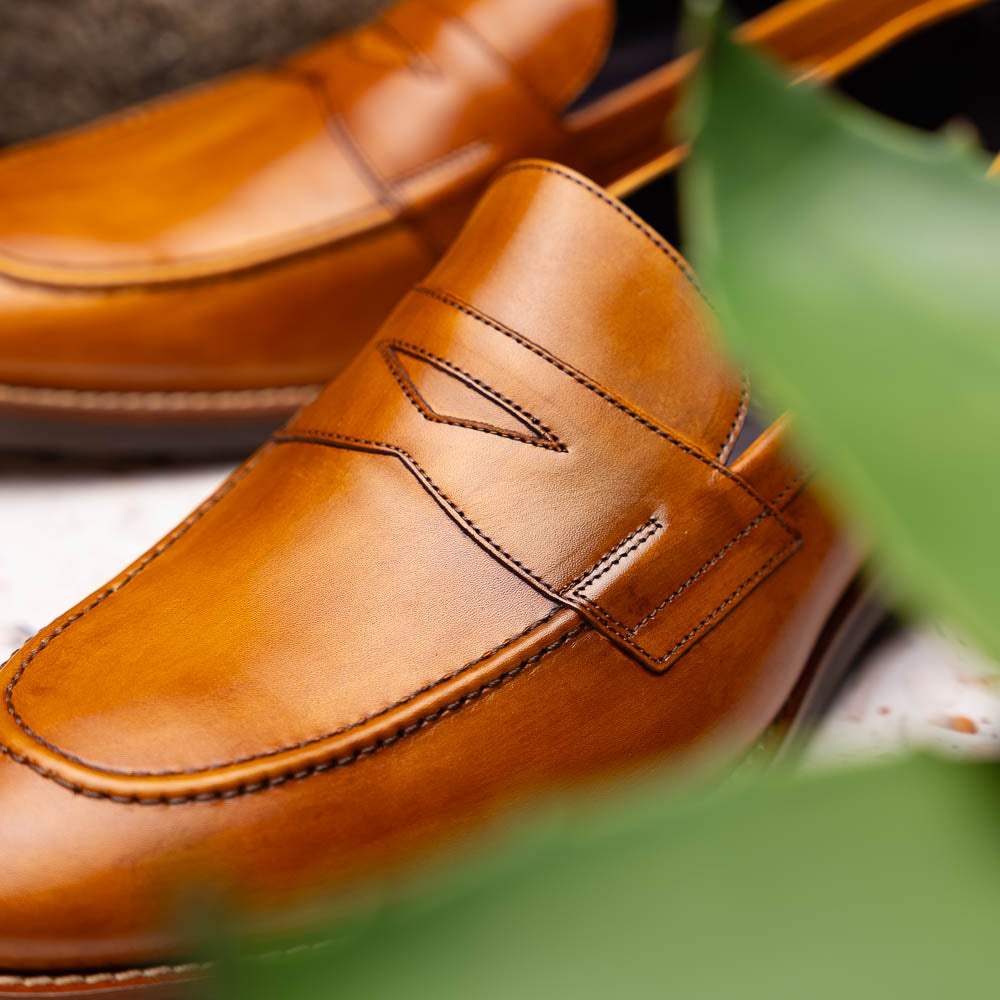 15-400-CML ROMA Hand Burnished Calfskin Penny Loafer Camel - Zelli Italia - Flyclothing LLC