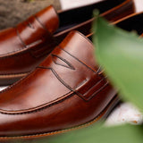 15-400-CGN ROMA Hand Burnished Calfskin Penny Loafer Cognac - Zelli Italia - Flyclothing LLC