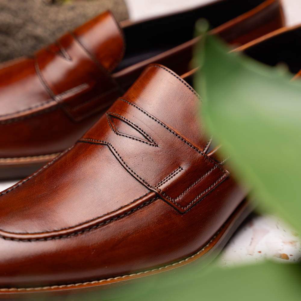 15-400-CGN ROMA Hand Burnished Calfskin Penny Loafer Cognac - Zelli Italia - Flyclothing LLC