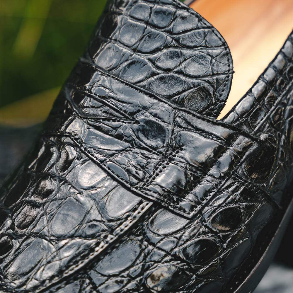 11-201-BKM ROMA Crocodile Penny Loafer, Black - Zelli Italia - Flyclothing LLC